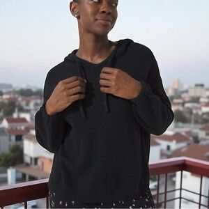 Soma WKND Intimates Marshmallow Black Knit Ultra Soft Plush Hoodie in Large